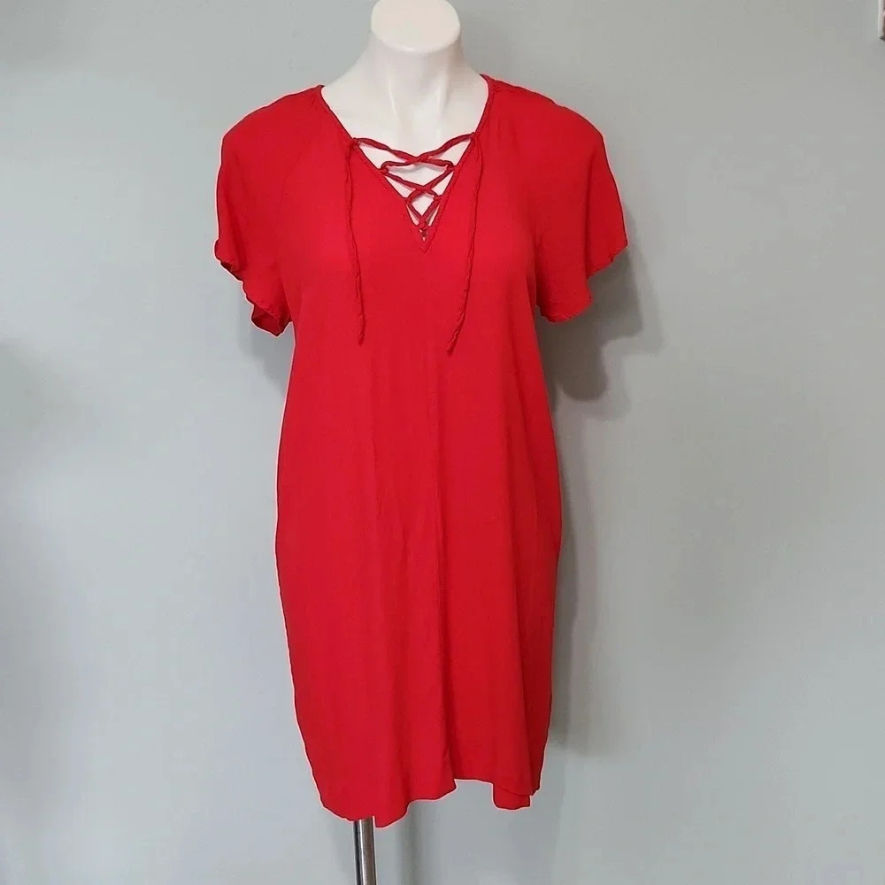 Madewell Red Lace-Up Tunic Dress - Picture 2 of 11